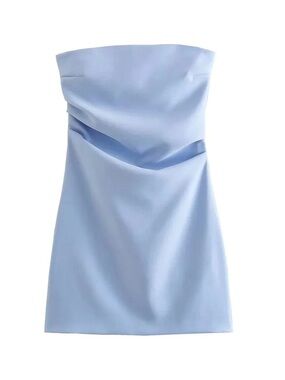 Olivaceous Strapless Powder Blue Mini Dress